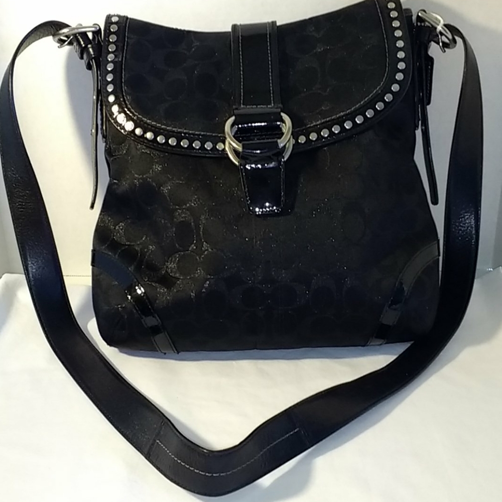 Coach Studded Signature Black Jacquard Bag